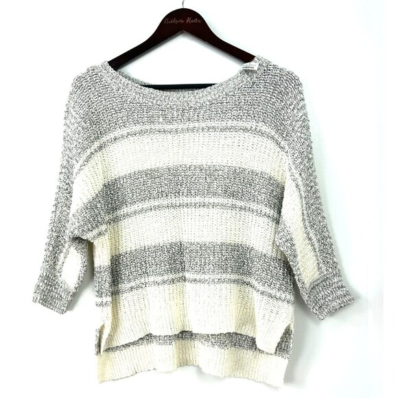 New Hollister Women Oversized Crewneck Sweater Size L Short White Striped 1126U - Picture 4 of 12